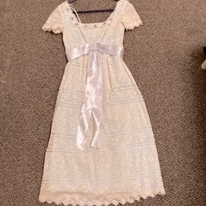 1960s white and blue vintage regency/empire waist dress